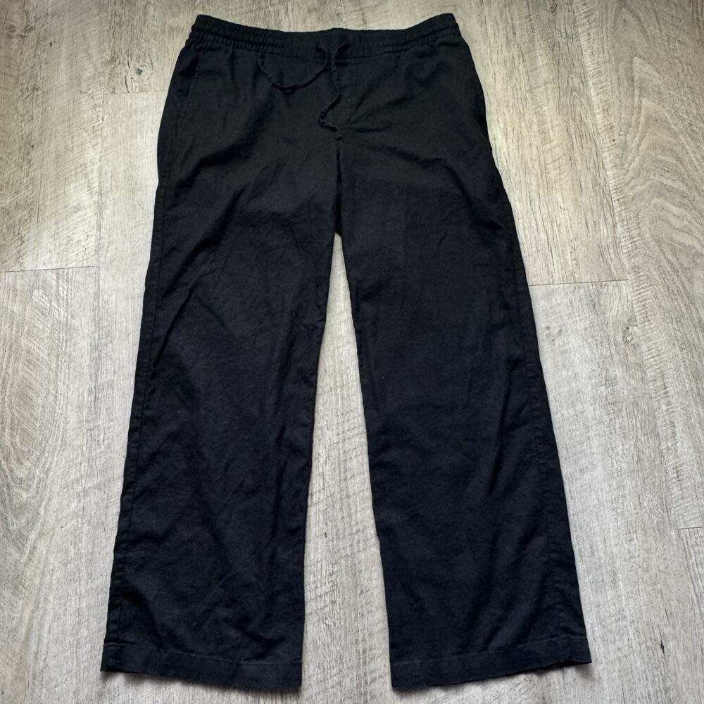 Old Navy Womens Large Black Linen Blend Wide Leg Drawstring Pants Coastal